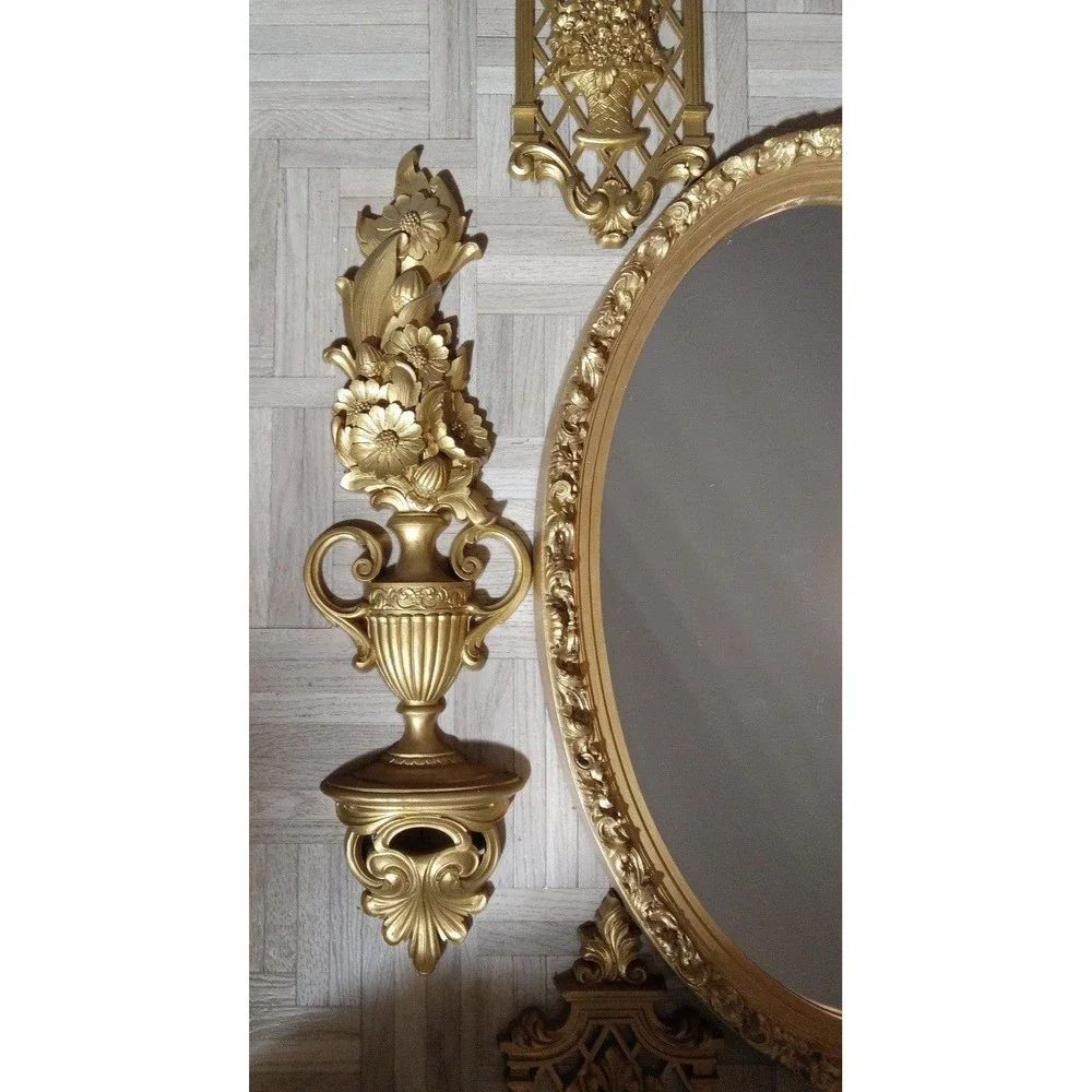 Vintage GILT WALL HANGING MIRROR SET